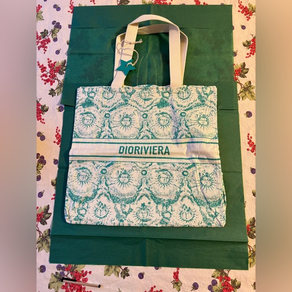 ✨ CHRISTIAN DIOR DIORIVIERA LINEN TURQUOISE TOTE ✨ NWT ✨ - Picture 7 of 16